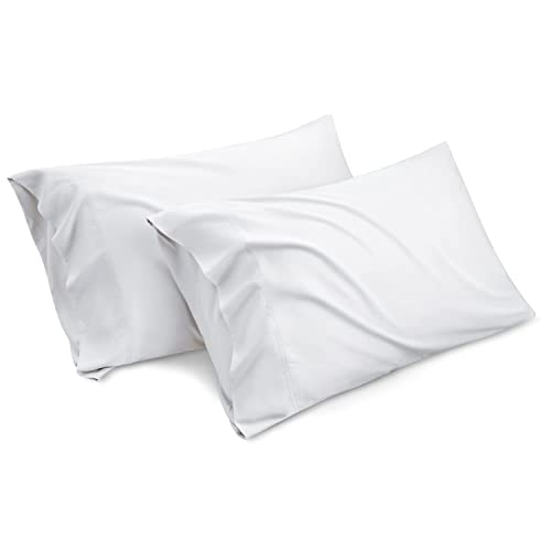 Bedsure Cooling Pillow Cases Standard Size Set of 2 Rayon Derived from Bamboo Cooling Pillowcase for Hot Sleepers Soft & Silky Pillow Covers with Envelope Closure Gifts White 20x26 Inches