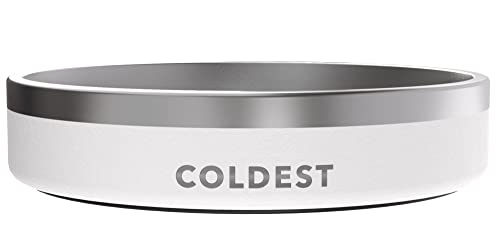 Coldest Dog Bowl - Anti Rust Metal & Non Slip Dog Bowls Large Spill Proof Heavy Duty 3 Layers Insulated Dog Bowl - Food and Water Bowl for Dogs Cats & Pets Dishwasher Safe (21 oz Epic White)