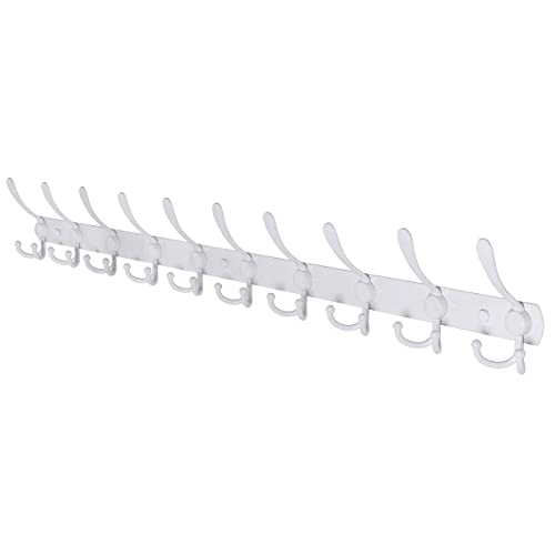 Dseap Wall Mounted Coat Rack - 10 Tri Hooks Heavy Duty Stainless Steel Coat Hook for Coat Hat Towel Robes Mudroom Bathroom Entryway White