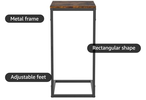 VASAGLE C-Shaped End Table Set of 2 Small Side Table for Couch Sofa Table with Metal Frame for Living Room Bedroom Bedside Rustic Brown and Black
