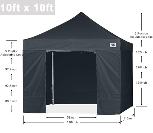 ABCCANOPY Pop Up Gazebo Canopy Commercial Tents Market stall with 4 Removable Sidewalls and Roller Bag Bonus 4 Weight Bags. (3x3M Black)