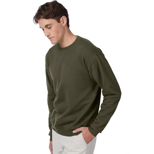 \"Hanes EcoSmart Fleece Cotton-Blend Pullover Crewneck Sweatshirt for Men 1 Or 2 Pack Fatigue Green-1 Pack\"