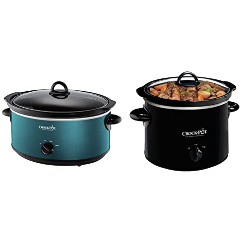 Crockpot SCV700-KT Deisgn to Shine 7QT Slow Cooker Turquoise & Crock-Pot 2-QT Round Manual Slow Cooker Black (SCR200-B)