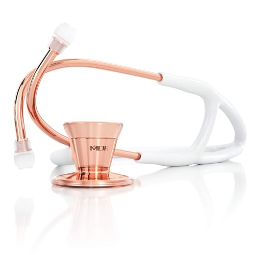 MDF Classic Cardiology Stainless Steel Dual Head Stethoscope - Free-Parts-for-Life & Lifetime Warranty (MDF797RG-29) (Rose Gold / White)