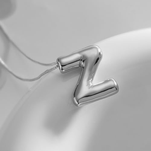 MTINEAPS Silver Initial Necklace: Trendy Bubble Letter