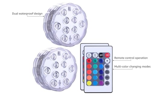 Submersible LED Lights - Qoolife Remote Control Battery Powered RGB Multi Color Changing Waterproof Light for Vase Base Floral Aquarium Pond Wedding Halloween Party Christmas Set of 2