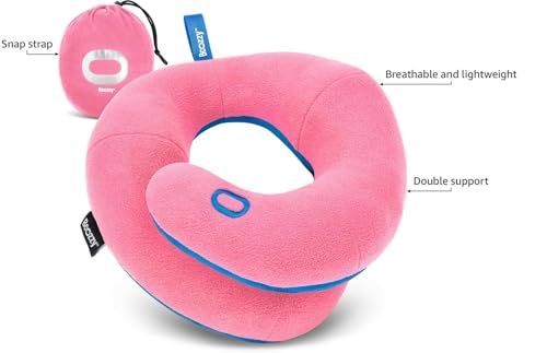 BCOZZY 3-7 Y/O Kids Travel Neck Pillow for Traveling in Car Seat & Airplane Provides Double Support for Toddlers in Road Trips Ideal Gift for Boys & Girls Washable Carry Bag Small Size Pink