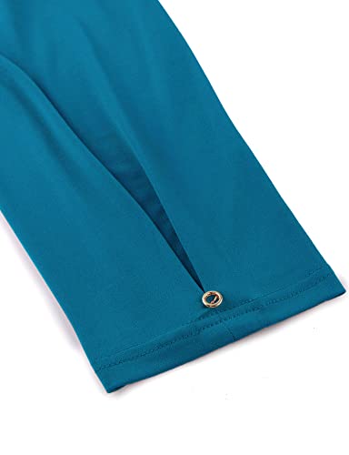 VALOLIA Plus Size V-Neck Tunic Top 3/4 Sleeve Dressy Blouse for Work Dark Cyan XL