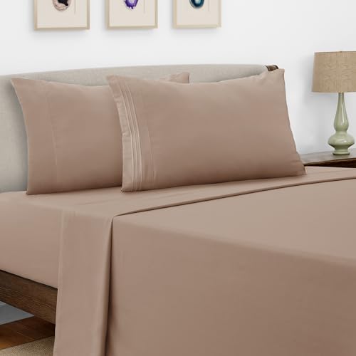 Lux Decor Twin XL Sheet Set - 4 PC Bed Sheetss - High GSM Brushed Microfiber Sheets -Upto 16 Inches Deep Pocket Bedding Sheets & Pillowcases| Lightweight Sheets (Taupe)