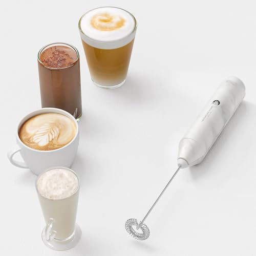 Powerful Milk Frother Handheld Foam Maker Mini Whisk Drink Mixer for Coffee Cappuccino Latte Matcha Hot Chocolate No Stand Marble