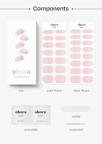 ohora Semi Cured Gel Nail Strips (N Romantic French) - Works with Any Nail Lamps Salon-Quality Long Lasting Easy to Apply & Remove - Includes 2 Prep Pads Nail File & Wooden Stick