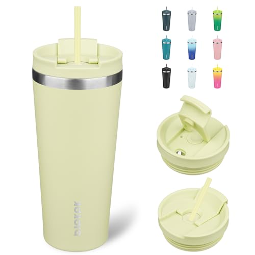 BJPKPK 22oz Insulated Tumbler With lid And Straw Stainless Steel Tumblers Travel Coffee Mug Reusable Thermal Cup Macaron Green TaperedTum22MacaronG