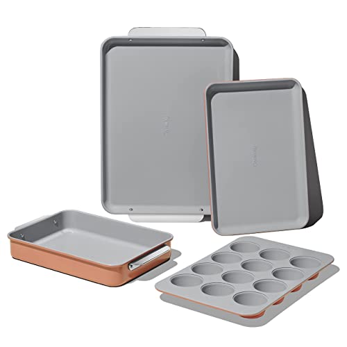 Caraway Nonstick Ceramic Bakeware Set (5 Pieces) - Baking Sheets Assorted Baking Pan & Storage - Aluminized Steel Body - Non Toxic PTFE & PFOA Free - Perracotta