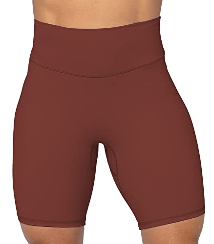 Sunzel 8\" High Waist Biker Shorts for Women No Front Seam Soft Yoga Workout Gym Bike Shorts Tummy Control Squat Proof Wine Red