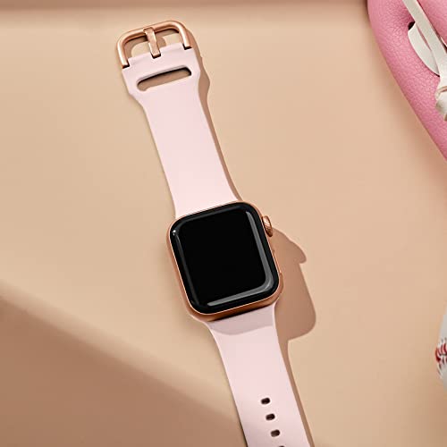 Sport Band Compatible with Apple Watch Bands 42mm 41mm 40mm 38mm Soft Silicone Wristbands Strap with Classic Clasp for iWatch Series 10 9 SE 8 7 6 5 4 3 2 1 for Women Men Pink Sand