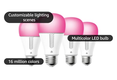 Kasa Smart Bulb 1000 Lumens Full Color Changing Dimmable Smart WiFi Light Bulb Compatible with Alexa and Google Home 11W A19 2.4Ghz only No Hub Required A Certified (KL135P4) 4 Pack