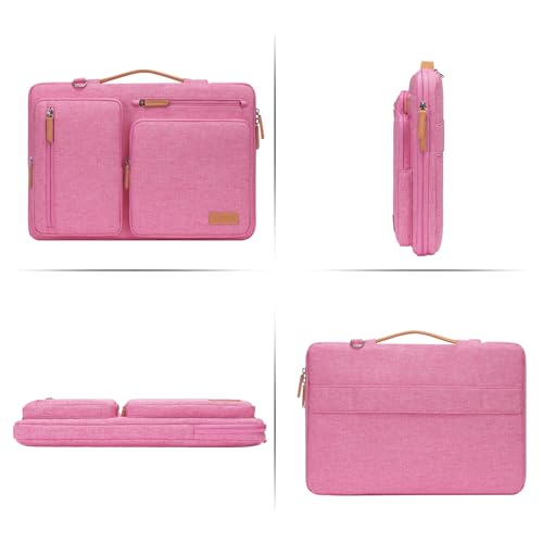 mosiso MOSISO 360 Protective Laptop Shoulder Bag 15-15.6 inch Computer Bag Compatible with MacBook Pro 16 HP Dell Lenovo Asus Notebook Side Open Messenger Bag with 4 Zipper Pockets & Handle Rose Red