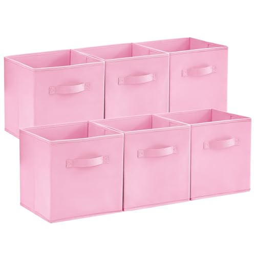 Lifewit 11 Inch Cube Storage Bins 8 Packs Storage Cubes Foldable Decorative Fabric Storage Baskets for Organizing Home Organizers with Handles for Shelves Closet Pink