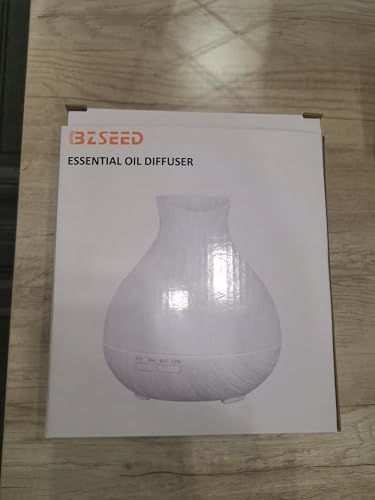 BZseed Aromatherapy Essential Oil Diffuser 550ml 12 Hours White Wood Grain Aroma Diffuser with Timer for Large Room Home Baby Bedroom Waterless Auto Shut-Off 7 Colors Lights Changing