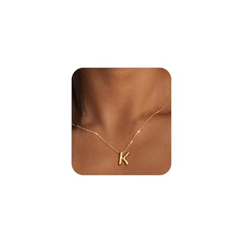 MTINEAPS Gold Initial Necklace: Unique Bubble Letter Style