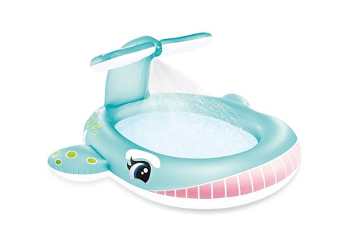 INTEX 57440EP Inflatable Whale Kiddie Pool: Built-in Water Sprayer – Convienient Drain Plug – Durable Vinyl – 79\" x 77\" x 36\" – Ages 3+