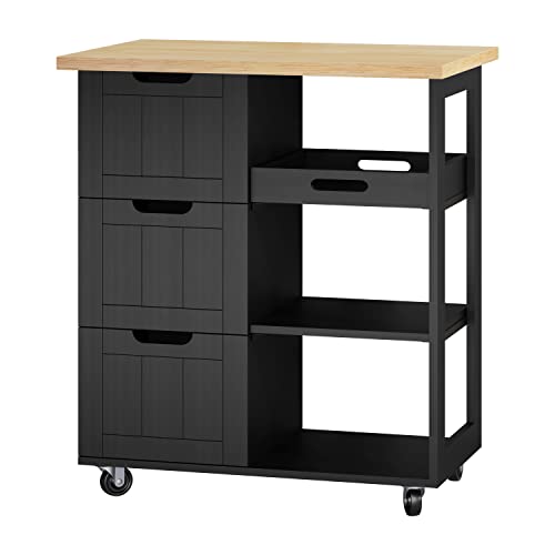 Shintenchi Rolling Kitchen Island Cart with Folding Drop Leaf Breakfast Bar Portable Trolley Island with Large Storage Cabinet Shelf and Drawer Brown