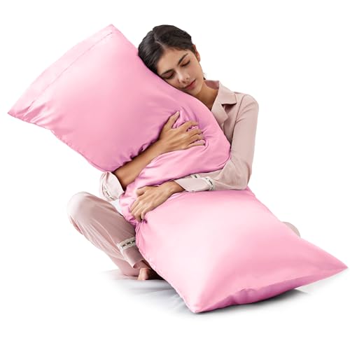 Love's cabin Body Pillow Cover 20x54 inches Pink Soft Satin Body Pillow case with Envelope Closure Silky Slip Cooling Body Pillow Pillowcases for Hair and Skin Similar to Silk Pillow Cases