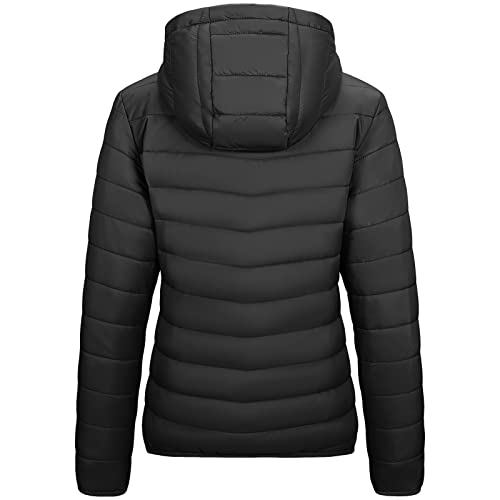 Outdoor Ventures Women's Packable Lightweight Full-Zip Puffer Jacket with Hood Quilted Winter Coat