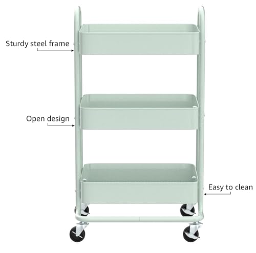 AmazonBasics 3-Tier Rolling Utility or Kitchen Cart - Mint Green - Amazon Vine