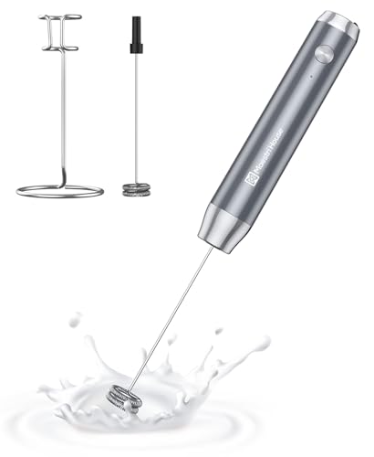 Maestri House Rechargeable Milk Frother with Stand Handheld Electric Foam Maker Waterproof Detachable Stainless Steel Whisk Drink Mixer Foamer for Lattes Cappuccino (BX07)