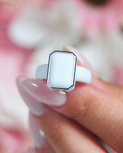 Rinfit Women's Silicone Rings - Engagement or Promise Ring Silicone Wedding Bands - Star White with Metal Silver Size 6