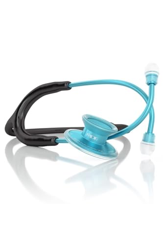 MDF Acoustica Deluxe Lightweight Dual Head Stethoscope - Free-Parts-for-Life & Lifetime Warranty - Aqua and Black (MDF747XP-AQ11)