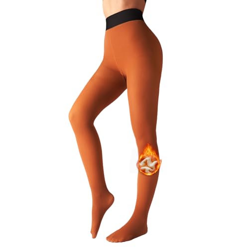 Caprilite 2 Pairs Women Fleece Lined Tights-Fake Translucent Leggings High Waist Pantyhose Sheer Thick Warm Tights For Women