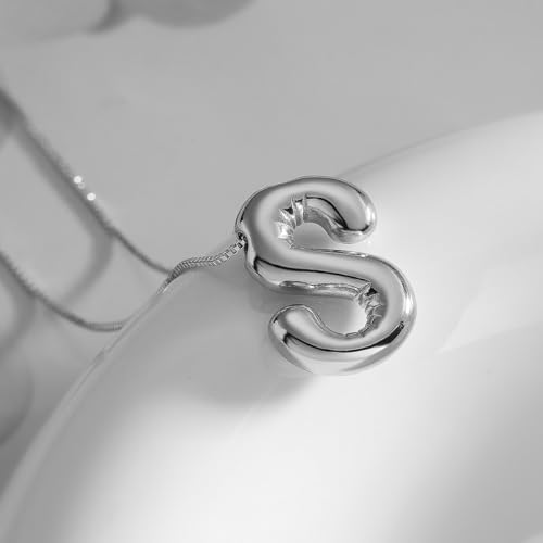 MTINEAPS Silver Initial Necklace: Trendy Bubble Letter Style