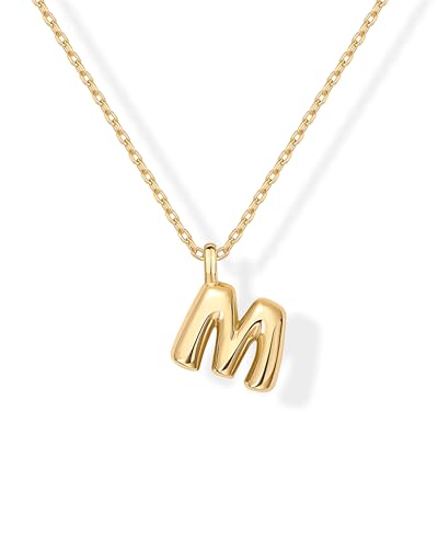PAVOI 14K Yellow Gold Plated Bubble Initial Letter Pendant Necklace for Women | Chunky Alphabet Letter Necklace | Letter Q