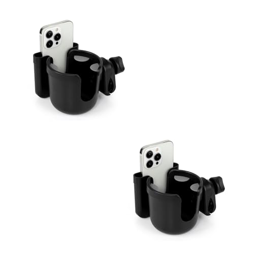 Accmor 2-in-1 Walker Cup Holder with Phone Holder Wheelchair Cup Holder Rollator Cup Holder Cup and Phone Holder for Walker Wheelchair Rollator Mobility Scooter Black 2 Pack