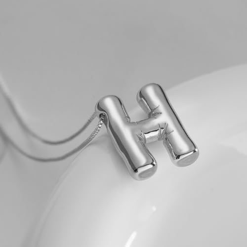 MTINEAPS Silver Initial Necklace: Trendy Bubble Letter