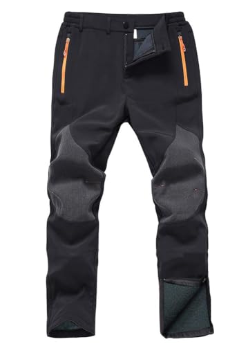 Gash Hao Mens Snow Ski Waterproof Softshell Snowboard Pants Outdoor Hiking Fleece Lined Zipper Bottom Leg (180Black 30W x 30L)