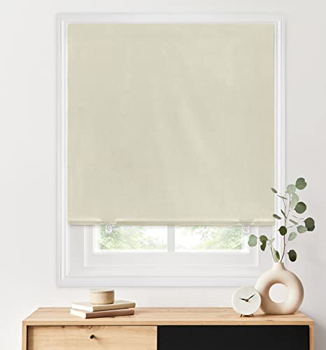 LazBlinds 100% Blackout Roller Shades No Tools No Drill Cordless Blinds for Windows Thermal Insulated UV Protection Privacy Window Shades for Bedroom (36''W x 72''H Cream)