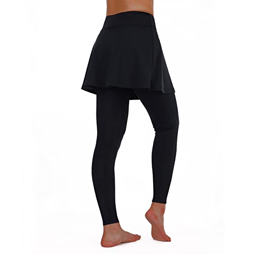 ANIVIVO Women Skirted Yoga Leggings Tennis Leggings with Skirts&Full Length Golf Tight Running Skirted Leggings Tennis Clothings(Black M)