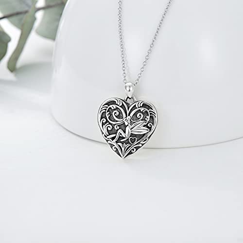 SOULMEET Heart Shaped Fairy Locket Necklace That Holds 2 Pictures Photo Flower Family Locket Pendant Sterling Silver Custom Jewelry Personalized for Family (Custom photo & text)