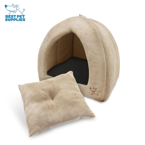 Best Pet Supplies Coral Fleece Tent for Pets Tan - X-Large