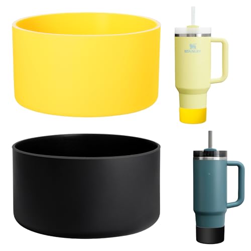 LONPARRY 2-Pack Boot for StanlyeTumbler 40 30 oz Bottom Sleeve Protector for Stanlye Cup Quencher H2.0 Stanlye IceFlow 30oz Silicone Sleeve for Stanlye Bottom Anti-Slip Bottom Sleeve Black+Lemon