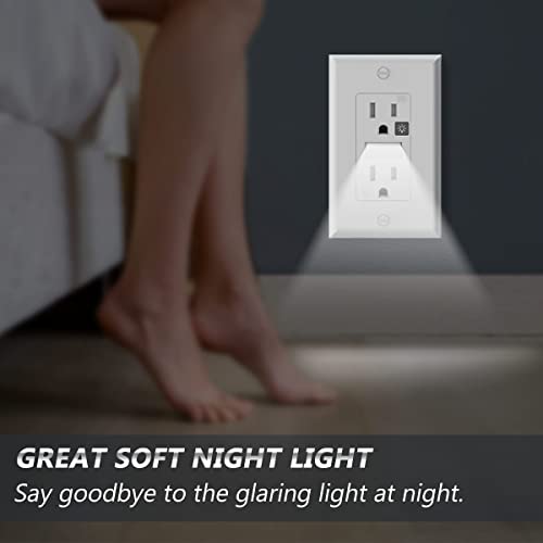 SOZULAMP White Outlets Receptacles with Night Light Decorator Electrical Tamper Resistant Wall Outlet 15 Amp 125Volt Guide Light Outlet with Covers Wall Plate(10 Pack)