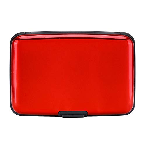 ELFISH Mini RFID Aluminum Wallet Credit Cards Holder Business Card Case Metal ID Case for Men Women (Red)
