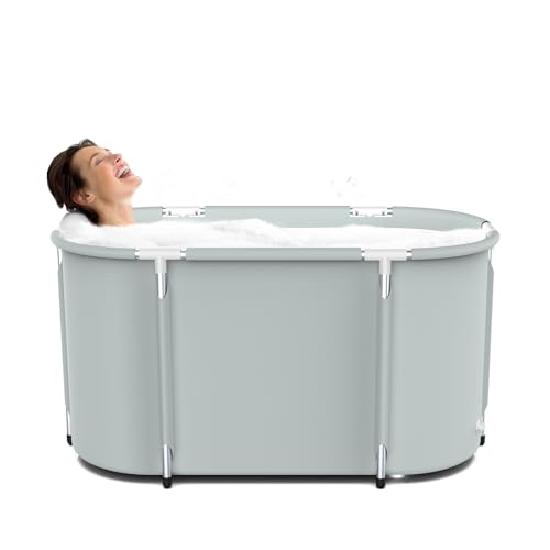 XICIKIN Portable Bathtub Foldable Bathtub for Adults Soaking Tub Collapsible Bathtub with Storage Bag Suitable for Hot Bath Ice Bath (Grey)