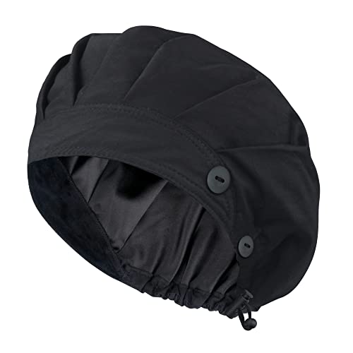 ABAMERICA 2 Pack Working Caps with Satin Lined and Button and Sweatband Adjustable Working Hats for Women Men One Size Working Head Cover A-2 Pack Satin Lined Blk+ Navy