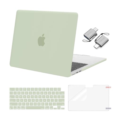 MOSISO Compatible with MacBook Air 13 inch Case 2024 2023 2022 M3 A3113 M2 A2681 Touch ID Plastic Hard Shell&Keyboard Cover&Screen Film&Type C Adapter for MacBook Air 13.6 inch Case Sage Green