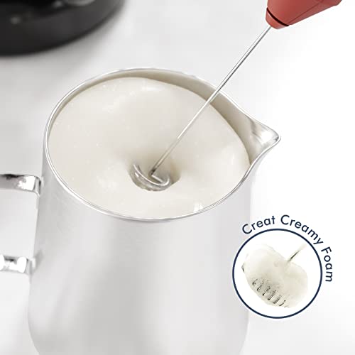 Powerful Milk Frother Handheld Foam Maker Mini Whisk Drink Mixer for Coffee Cappuccino Latte Matcha Hot Chocolate No Stand Red