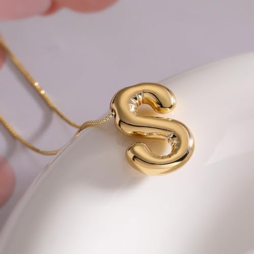 MTINEAPS Gold Initial Necklace: Trendy Bubble Letter